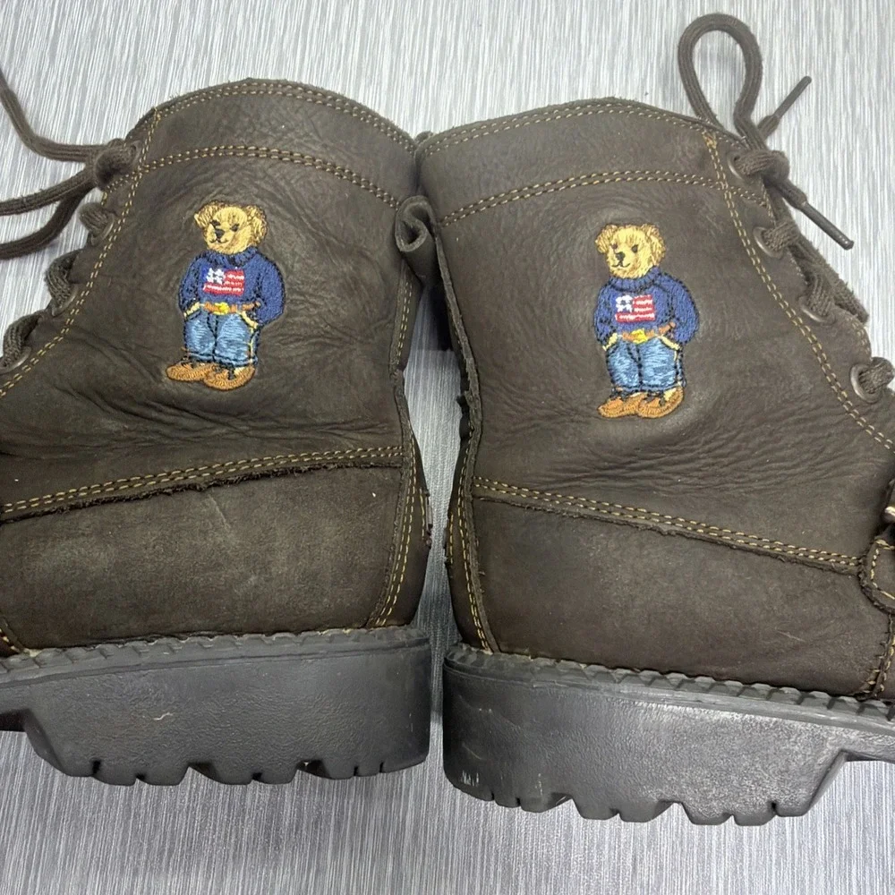 Polo Ralph Lauren‎ Boys Boots Brown Leather Polo Bear Lace Up Youth Size 3